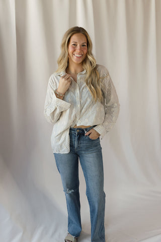 Lizzie Eyelet Stripe Button Up, Natural