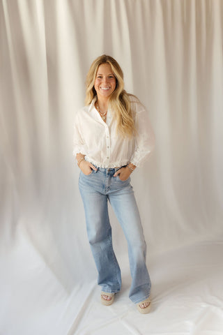 Bow Embroidered Button Up