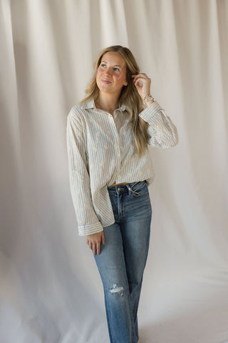 Lizzie Eyelet Stripe Button Up, Natural