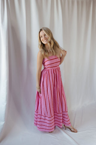 Kinzi Stripe Maxi Dress, Hot Pink The Red Thread Boutique Kinzi Stripe Maxi Dress, Hot Pink The Red Thread Boutique