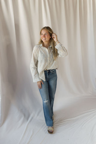Lizzie Eyelet Stripe Button Up, Natural