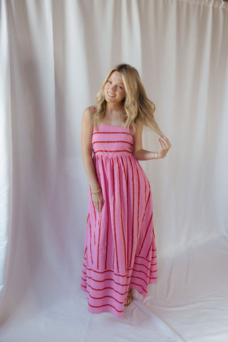 Kinzi Stripe Maxi Dress, Hot Pink