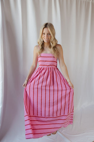 Kinzi Stripe Maxi Dress, Hot Pink