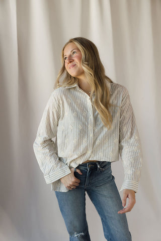 Lizzie Eyelet Stripe Button Up, Natural