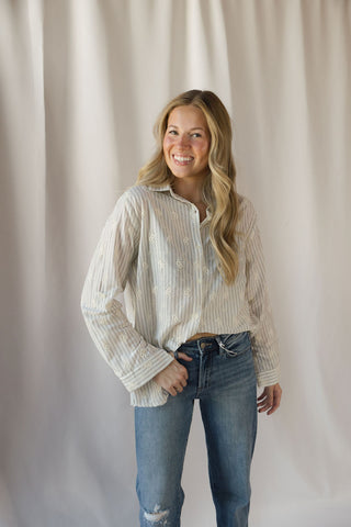 Lizzie Eyelet Stripe Button Up, Natural
