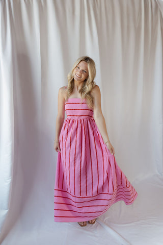Kinzi Stripe Maxi Dress, Hot Pink
