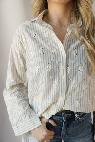 Lizzie Eyelet Stripe Button Up, Natural