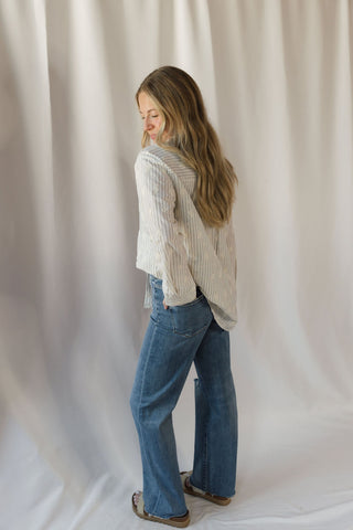 Lizzie Eyelet Stripe Button Up, Natural