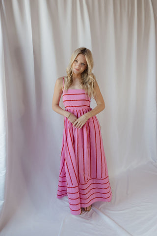 Kinzi Stripe Maxi Dress, Hot Pink The Red Thread Boutique Kinzi Stripe Maxi Dress, Hot Pink The Red Thread Boutique