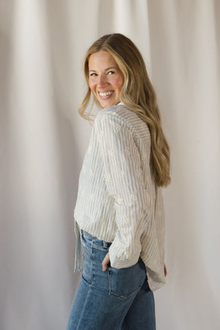 Lizzie Eyelet Stripe Button Up, Natural
