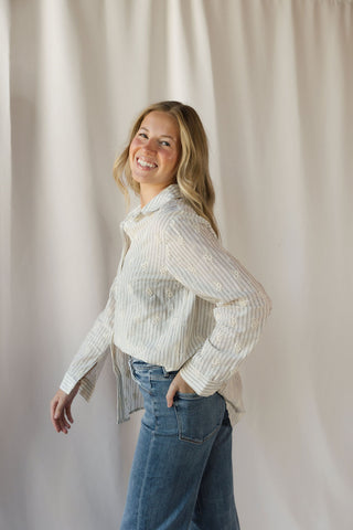 Lizzie Eyelet Stripe Button Up, Natural