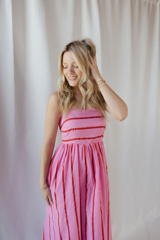 Kinzi Stripe Maxi Dress, Hot Pink