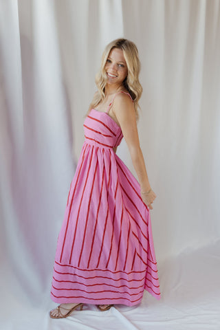 Kinzi Stripe Maxi Dress, Hot Pink