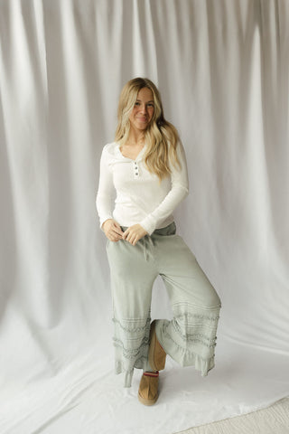 Polly Lace Henley Tee, White