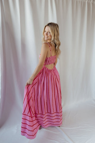 Kinzi Stripe Maxi Dress, Hot Pink