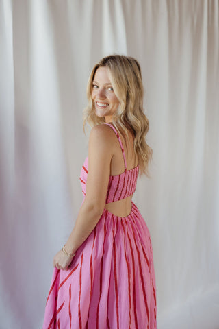 Kinzi Stripe Maxi Dress, Hot Pink