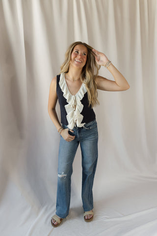 Rachel Navy Ruffle Tank
