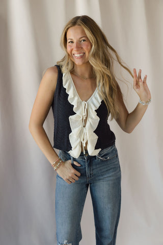 Rachel Navy Ruffle Tank