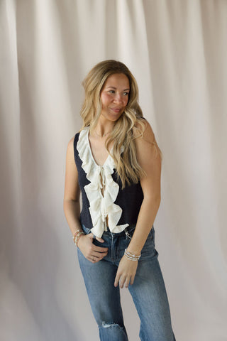 Rachel Navy Ruffle Tank