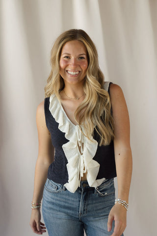 Rachel Navy Ruffle Tank