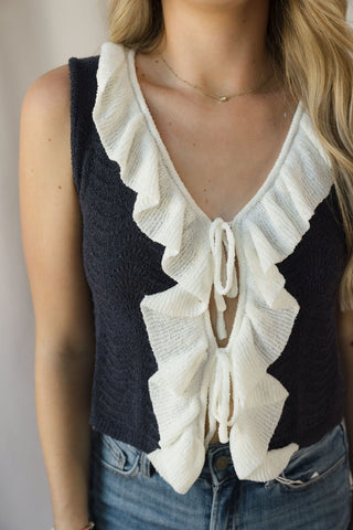 Rachel Navy Ruffle Tank