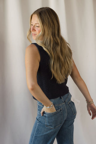 Rachel Navy Ruffle Tank