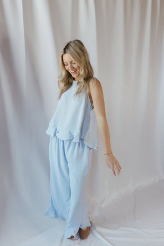 Lainey Ruffle Top, Light Blue