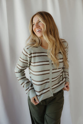 Z Supply Medina Stripe Cardigan, Aqua Cloud - The Red Thread Boutique