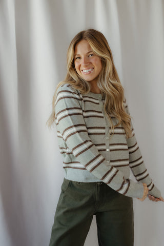 Z Supply Medina Stripe Cardigan, Aqua Cloud - The Red Thread Boutique