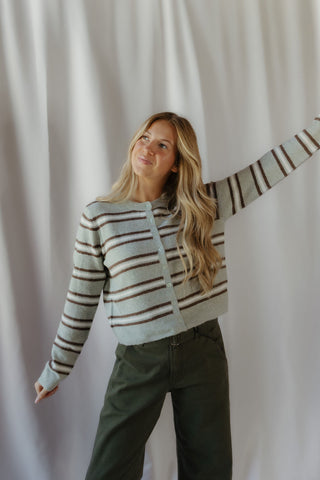 Z Supply Medina Stripe Cardigan, Aqua Cloud - The Red Thread Boutique