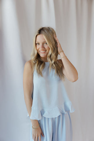 Lainey Ruffle Top, Light Blue