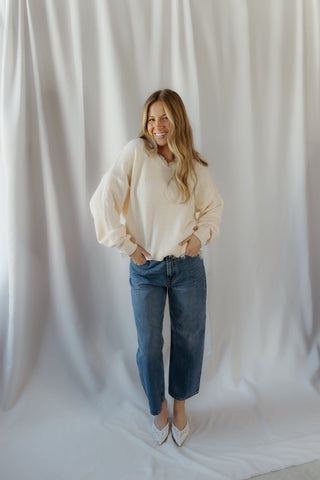 Julia Lace V Neck Sweater, Cream - The Red Thread Boutique