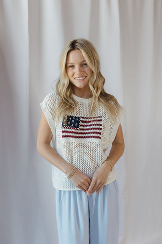 Tori Americana Flag Sweater Top - The Red Thread Boutique