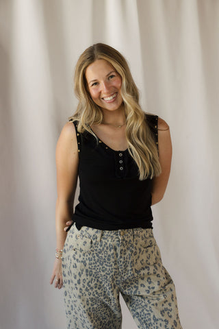 Studded Trim Tank, Black