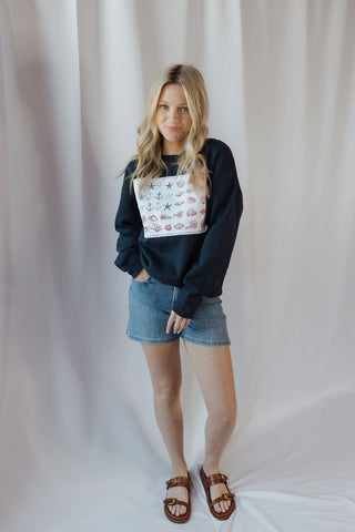 June Nautical Motif American Flag Sweatshirt