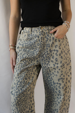 Cheetah Barrel Leg Jeans, Olive
