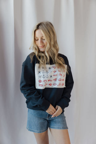 June Nautical Motif American Flag Sweatshirt