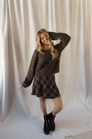 Z Supply Bellissimo Plaid Mini Skirt, Dark Roast - The Red Thread Boutique