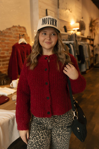 Fuzzy Cardigan, Red