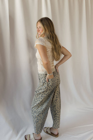 Cheetah Barrel Leg Jeans, Olive