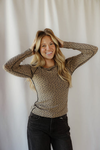 Floral Basic Tee, Mushroom - The Red Thread Boutique