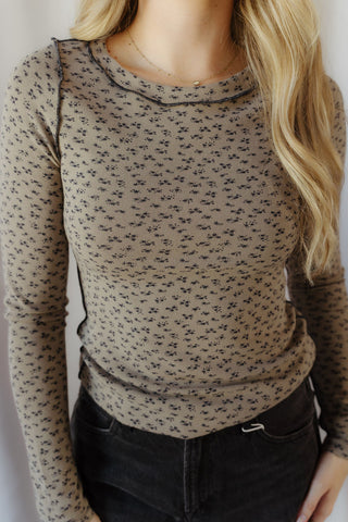 Floral Basic Tee, Mushroom - The Red Thread Boutique