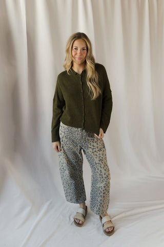 Lightweight Button Down Knit Cardigan, Olive