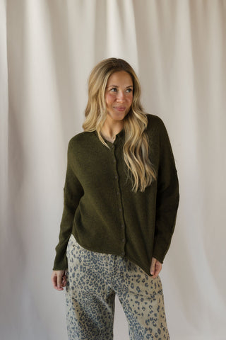 Lightweight Button Down Knit Cardigan, Olive