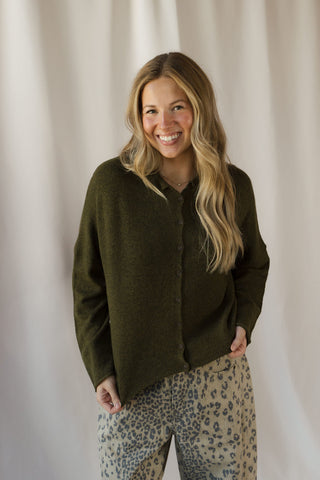 Lightweight Button Down Knit Cardigan, Olive