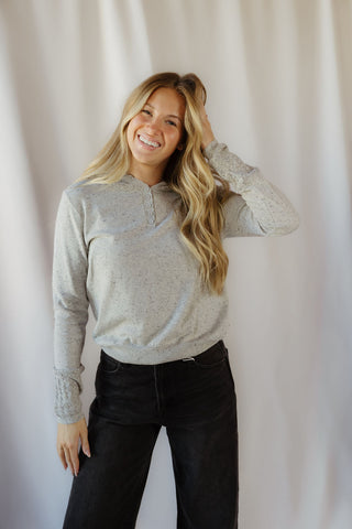 Crochet Hooded Sweater, Gray - The Red Thread Boutique