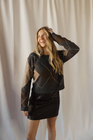 Z Supply Medina Argyle Cardigan, Charcoal Heather - The Red Thread Boutique