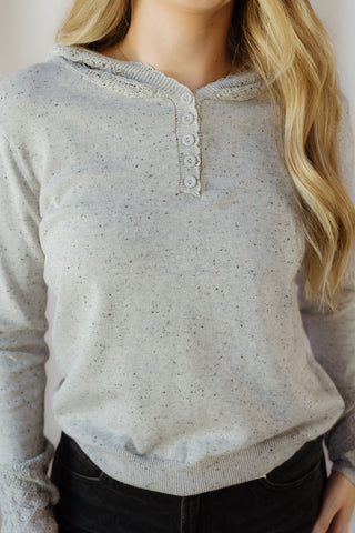 Crochet Hooded Sweater, Gray - The Red Thread Boutique