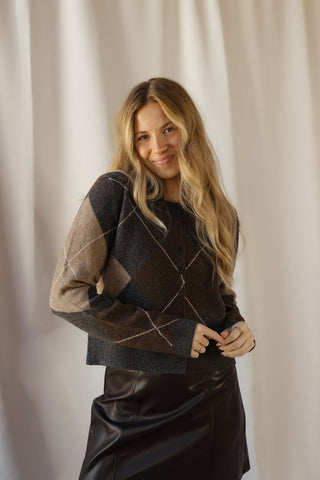 Z Supply Medina Argyle Cardigan, Charcoal Heather - The Red Thread Boutique