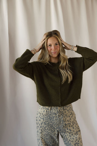 Lightweight Button Down Knit Cardigan, Olive